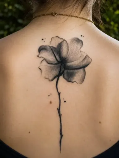 Tatouage fleur noir et gris à Cannes, Cannes, Alabama Knox Tattoo